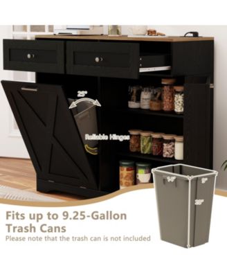Tilt Out Trash Can Cabinet with Outlets and Adjustable Shelf