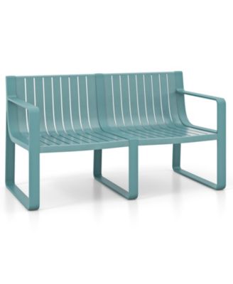 Patio Loveseat 2-Person Bench w/ Curved Backrest Slatted Design for Backyard