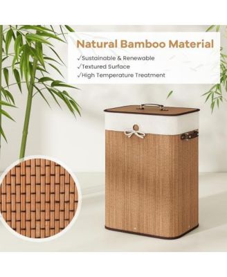 19 Gal Rectangle Laundry Basket Bamboo Clothes Hamper with Handles and Lid