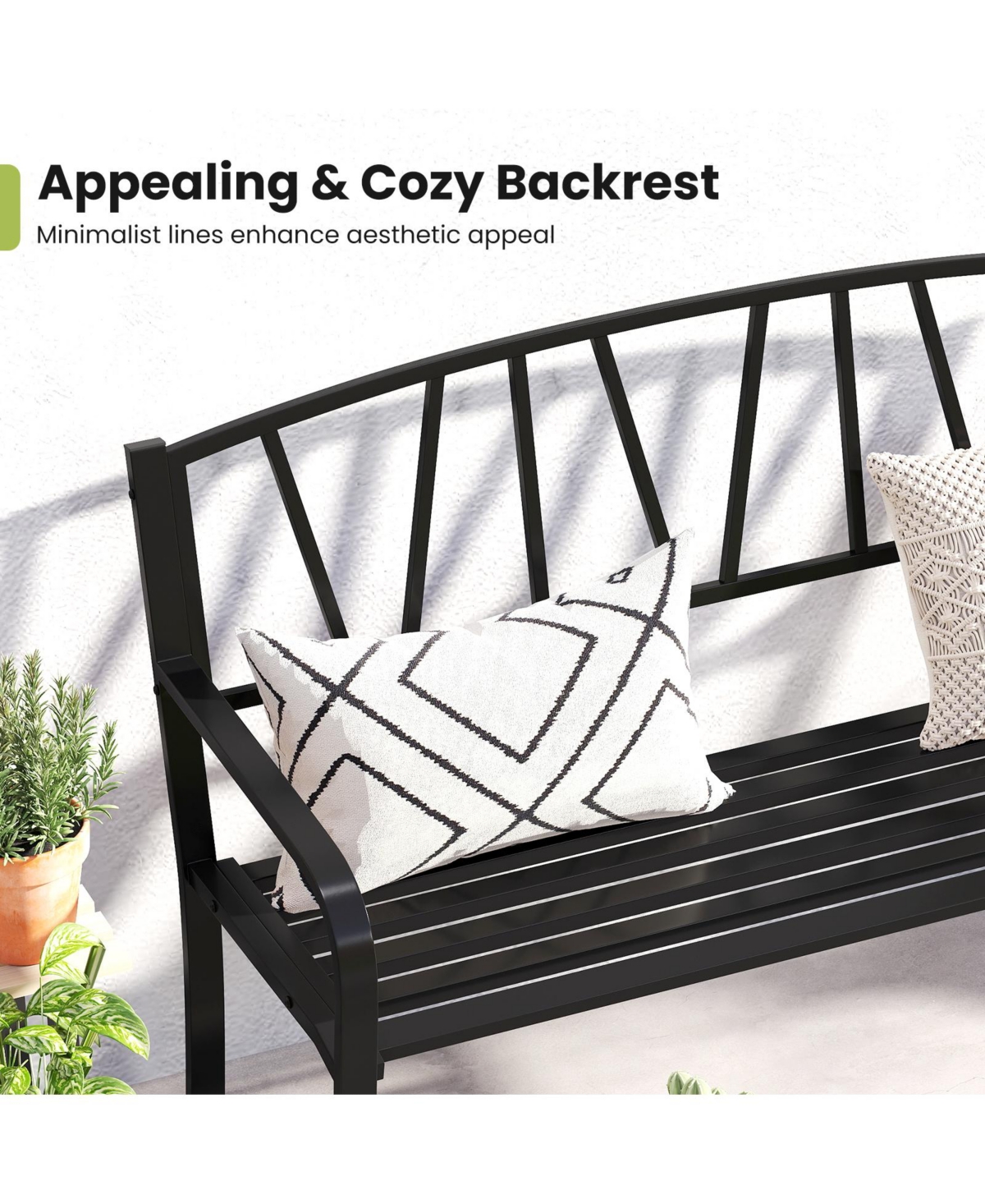 Gymax 50.5'' Patio Metal Bench w/ Curved Armrests & Minimalist Backrest for Backyard