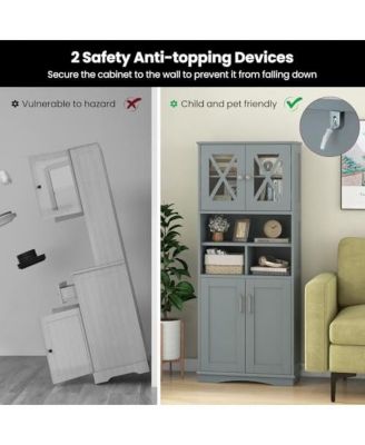 Tall Bathroom Cabinet Large Floor Storage Cabinet with Acrylic Doors and 3 Cubes