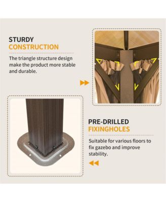 12x16ft Permanent Aluminum Outdoor Canopy Gazebo, Double Roof UV Protection, Bug Netting, Lifetime Rustproof