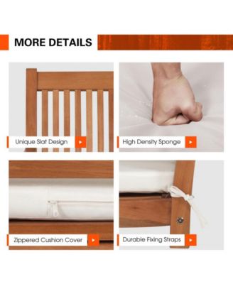 2-Person Hanging Porch Swing Wood Bench with Cushion Curved Back