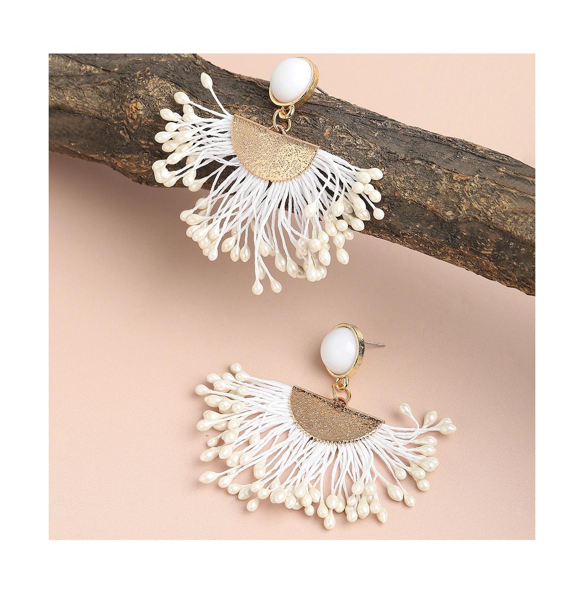 Sohi Women's White Tassel Drop Earrings