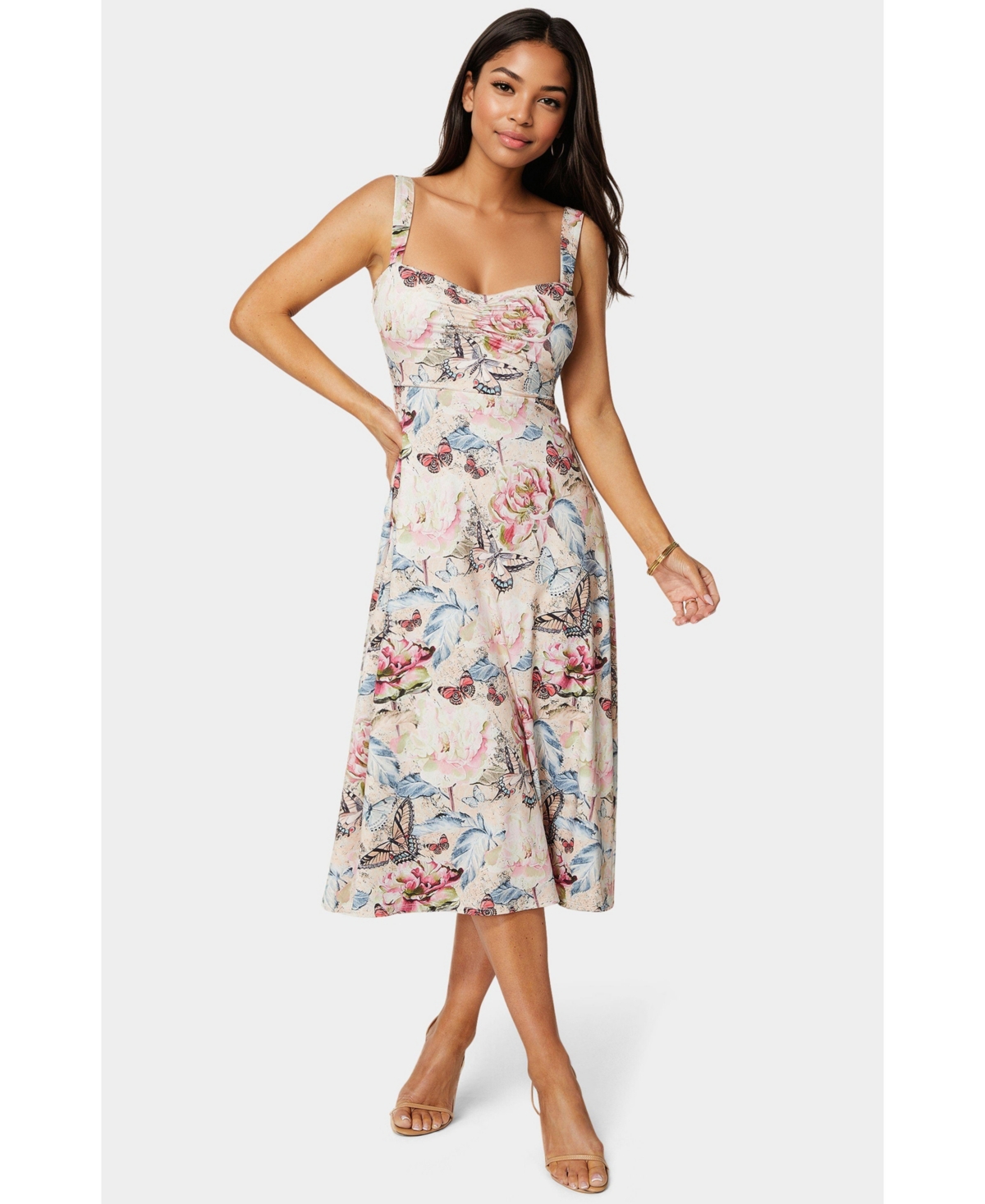 Women's Sweetheart Fit and Flare Midi Dress - Blush butterfly