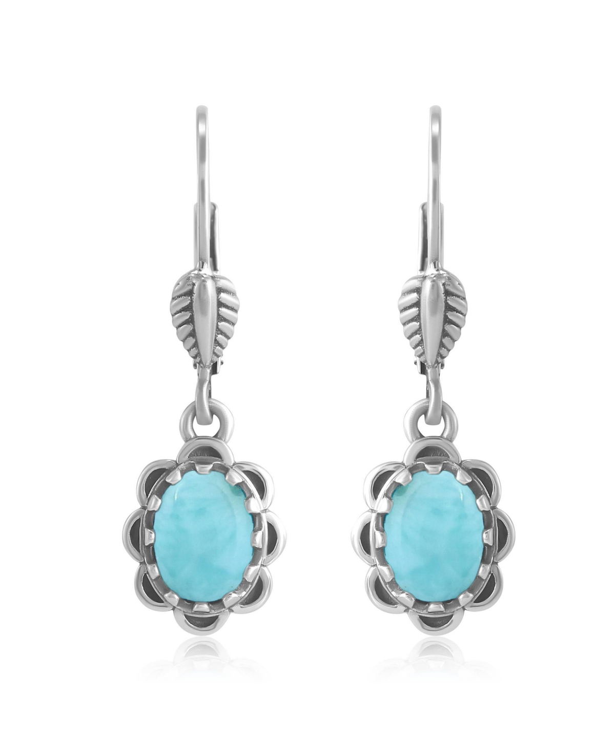 Sterling Silver Larimar Concha Lever Back Dangle Earrings - Blue