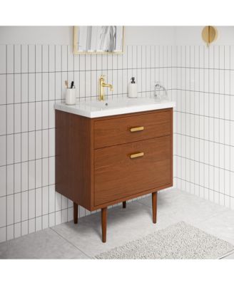 Brandy 30.5 in. W x 18 in. D x 34.7 in . H Bath Vanity in Honey Walnut with White Ceramic Top