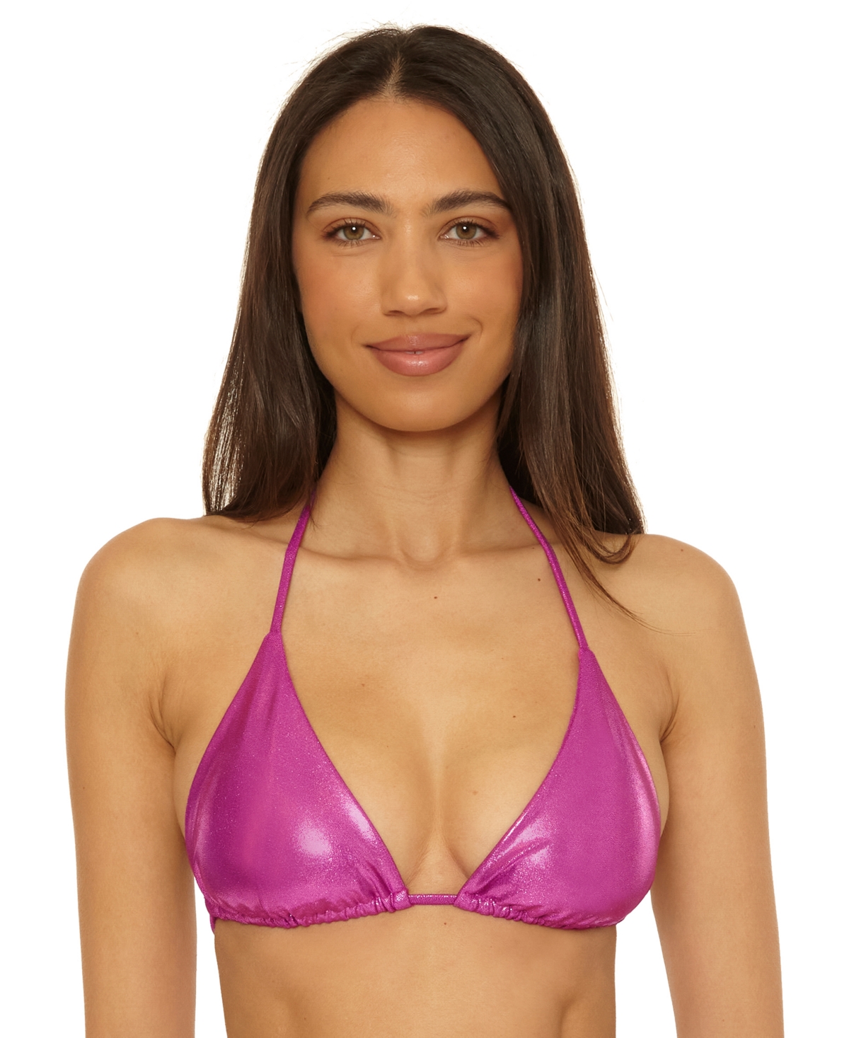 Becca Womens Liquid Metal Triangle Bikini Top Side Tie Bottoms In Pink