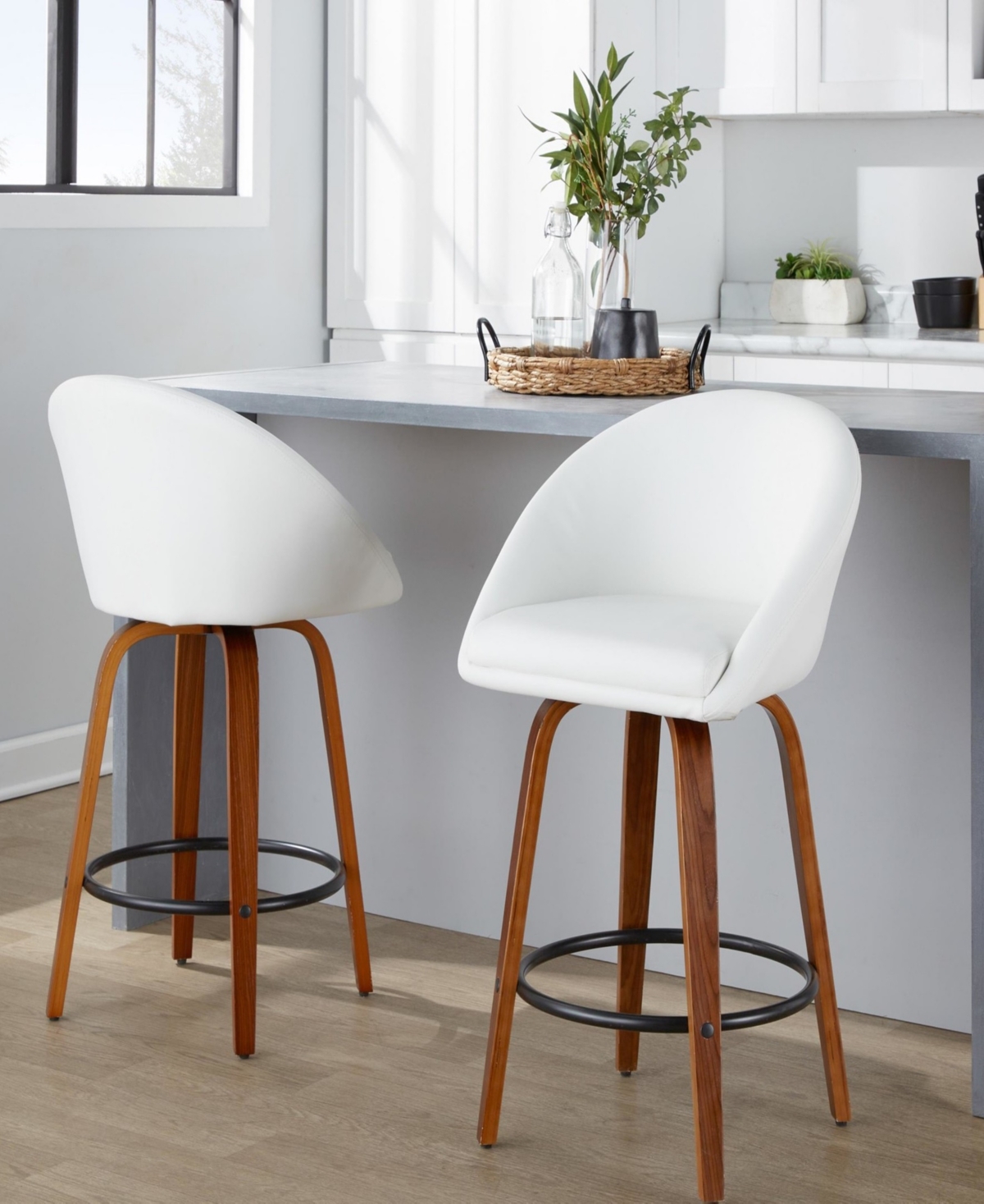LumiSource 26" Faux Leather Matisse High Back Contemporary Fixed-Height Counter Stool, Set of 2