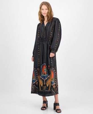 T Tahari - Women's Printed Smocked Midi Dress