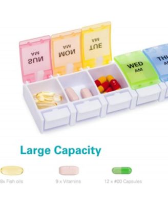 Weekly Pill Organizer 7 Day 2 Times A Day, AM PM Medicine Pill Box with Easy Push Button