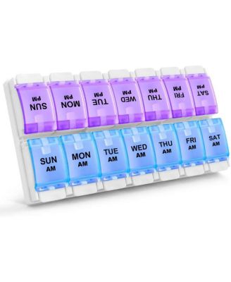 Weekly Pill Organizer 7 Day 2 Times A Day, AM PM Medicine Pill Box with Easy Push Button