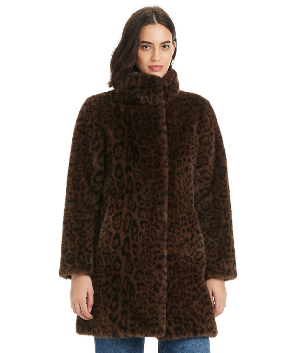 Jones New York Women's Collared Faux-fur Coat In Brown