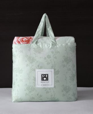 Rose on Misty Green 200 TC Cotton Sateen, Reversible 5 Pc. Comforter Set
