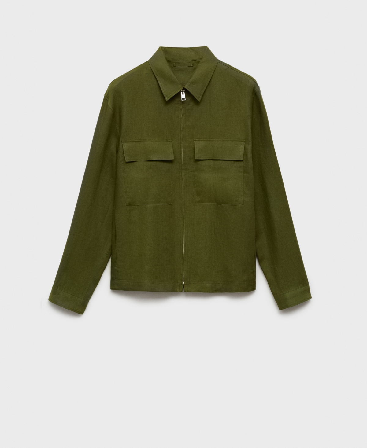 Mango Linen Jacket With Pockets In Green