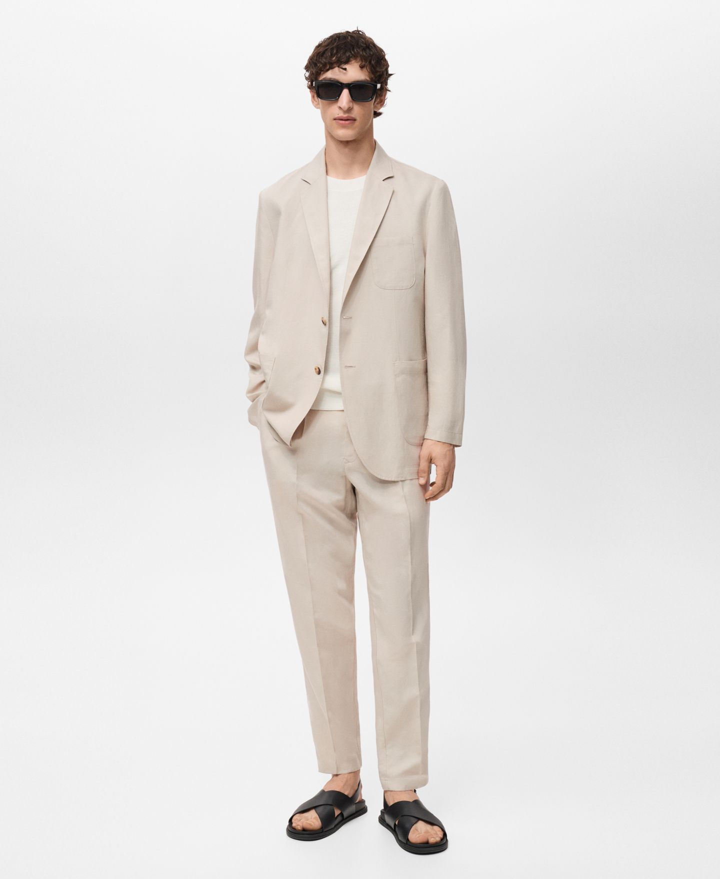 Мужская куртка MANGO Slim-Fit Linen, цвет: Экрю — фото 2