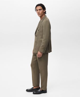 Men's Slim-Fit Pleated Linen Pants