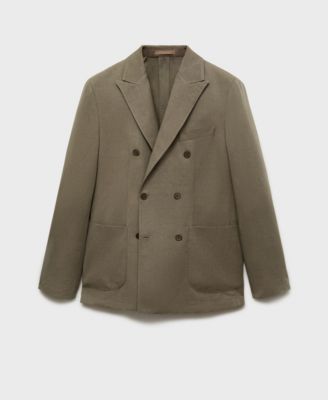 Men's Linen Slim-Fit Double-Breasted Suit Blazer