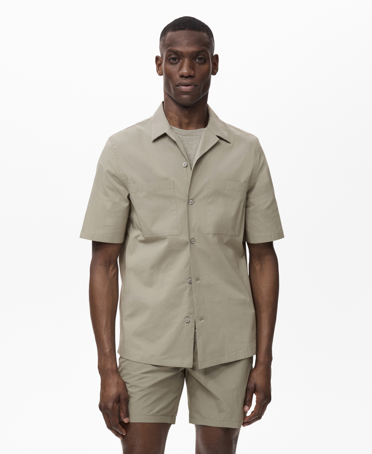 Men's Pockets and Bowling Collar Shirt - Khaki