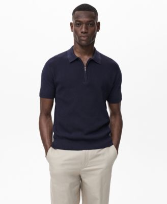 MANGO - Men's Openwork Knitted Zipper Polo Shirt