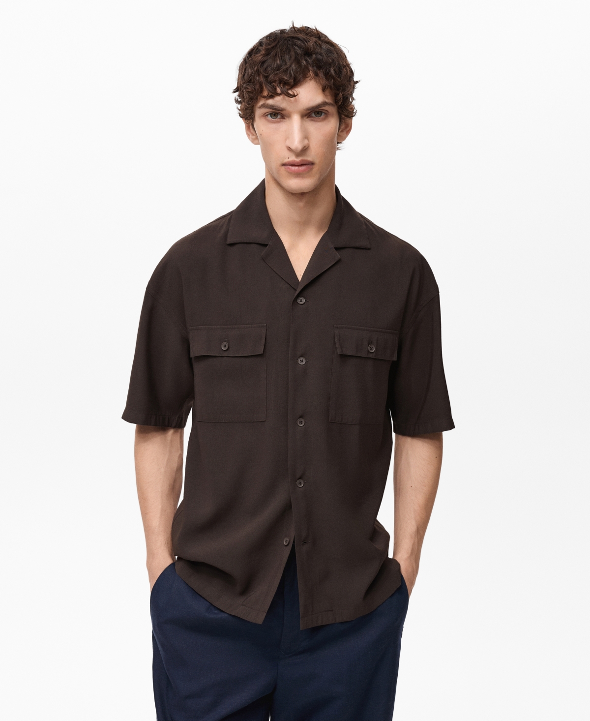 Men's Pockets Viscose Shirt - Chocolate