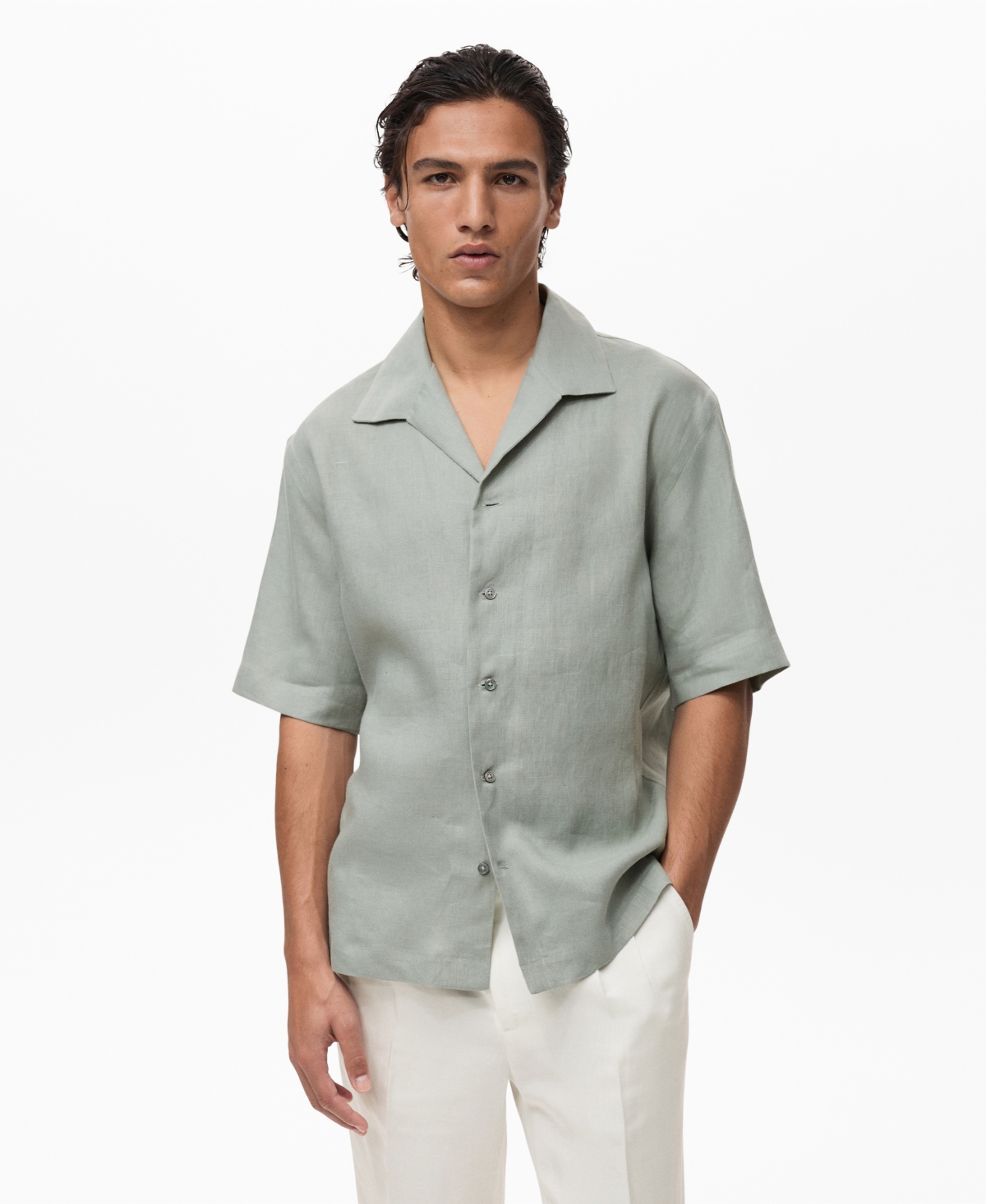 Men's Linen Short Sleeve Shirt - Aqua Green