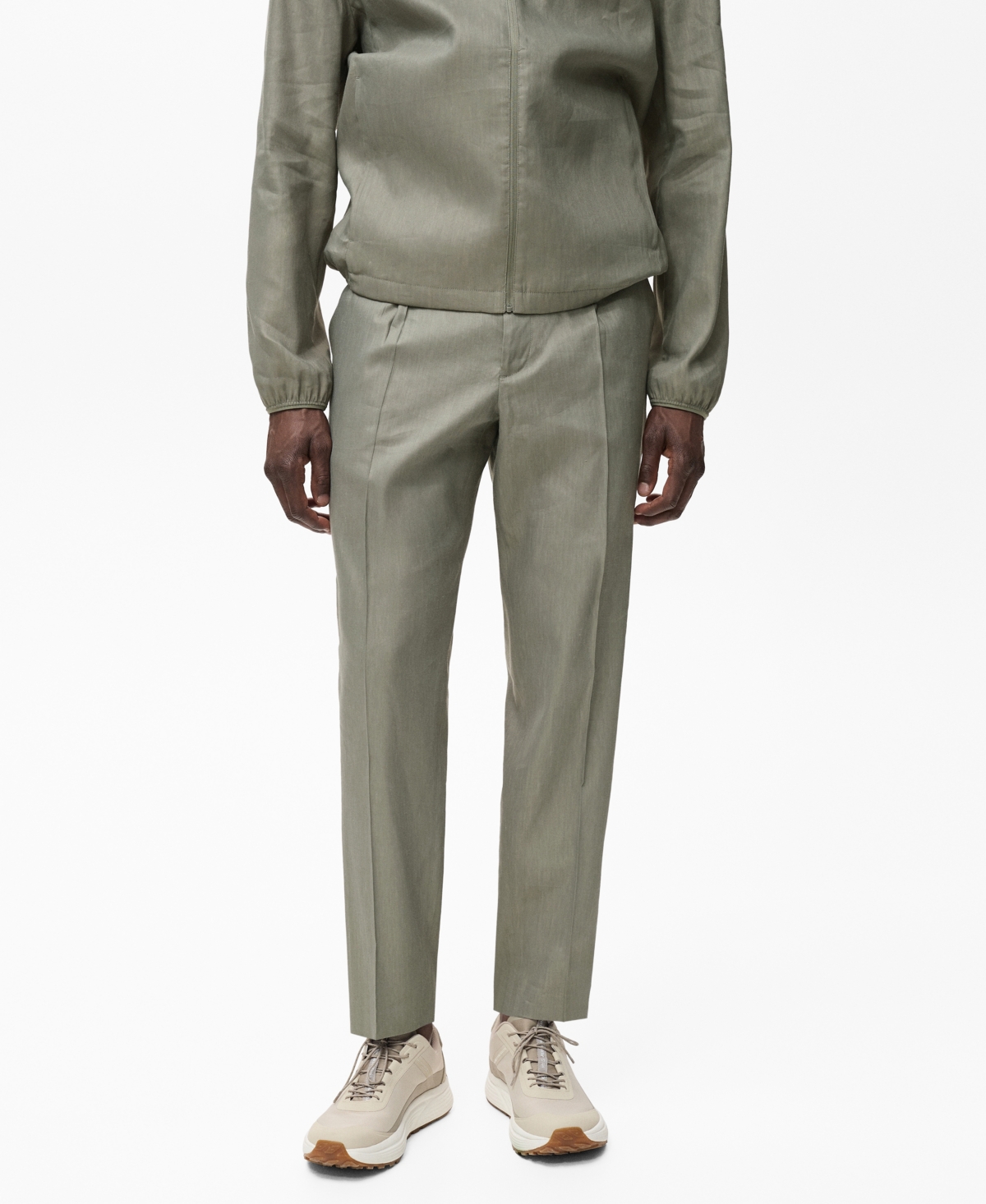 Men's Pleated Linen Pants - Olive Green