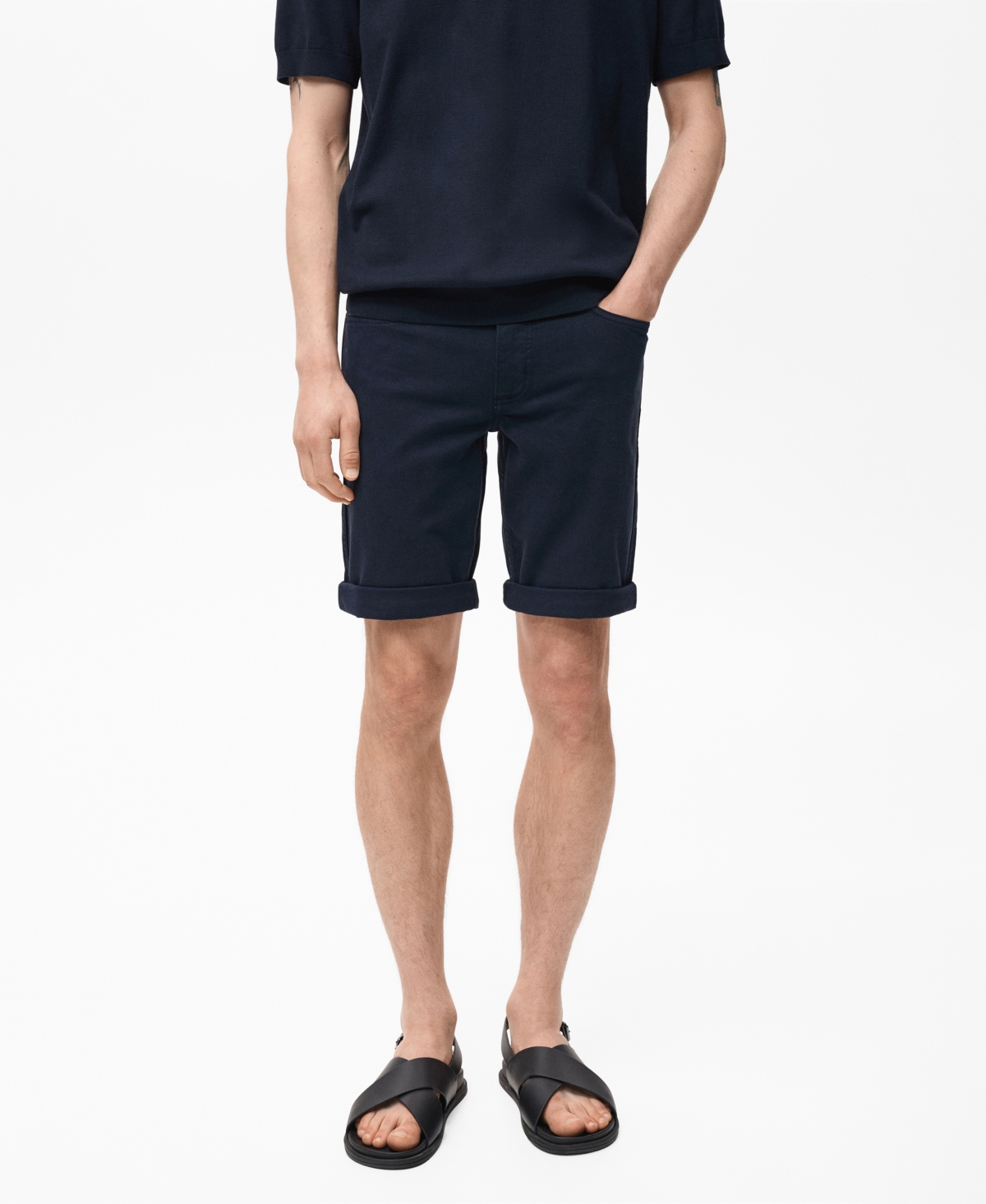 Men's Slim-Fit Denim Bermuda Shorts - Navy