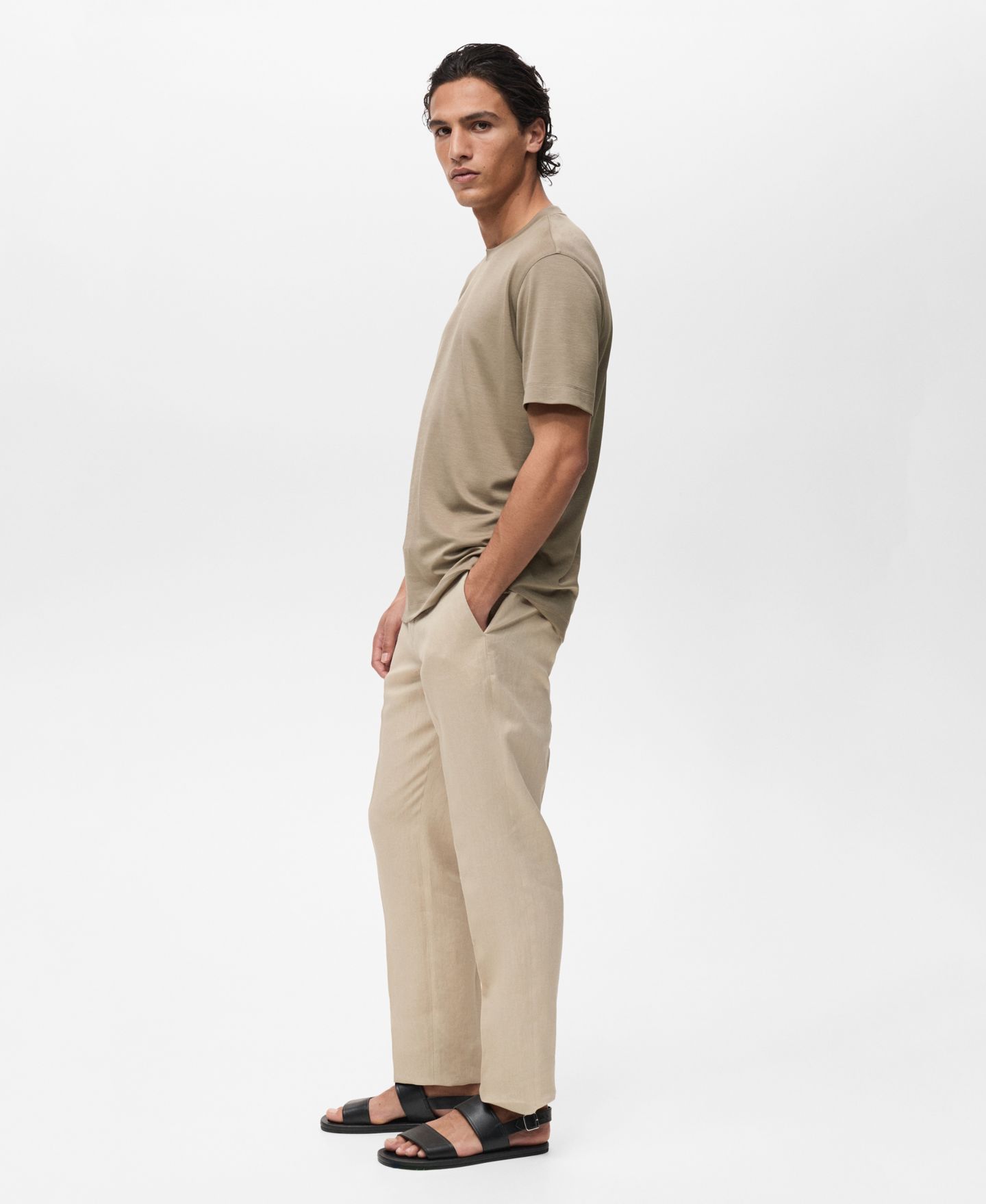 Мужская футболка Mango Short-Sleeved Lyocell, цвет: Норковый серый — фото 5