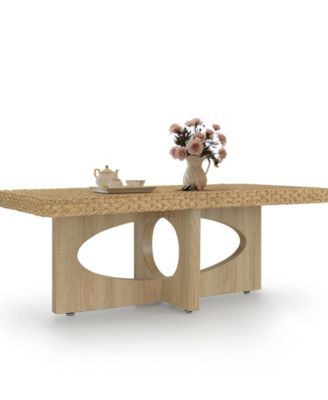 46" Water Hyacinth Woven Top Rectangle Coffee Table