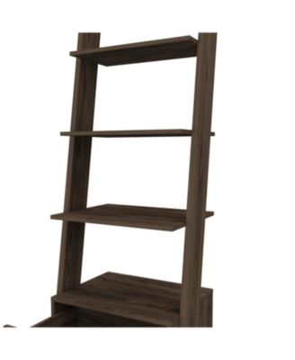 Kobe Ladder Bookcase, One Drawer, Five Open Shelves, Dark Walnut