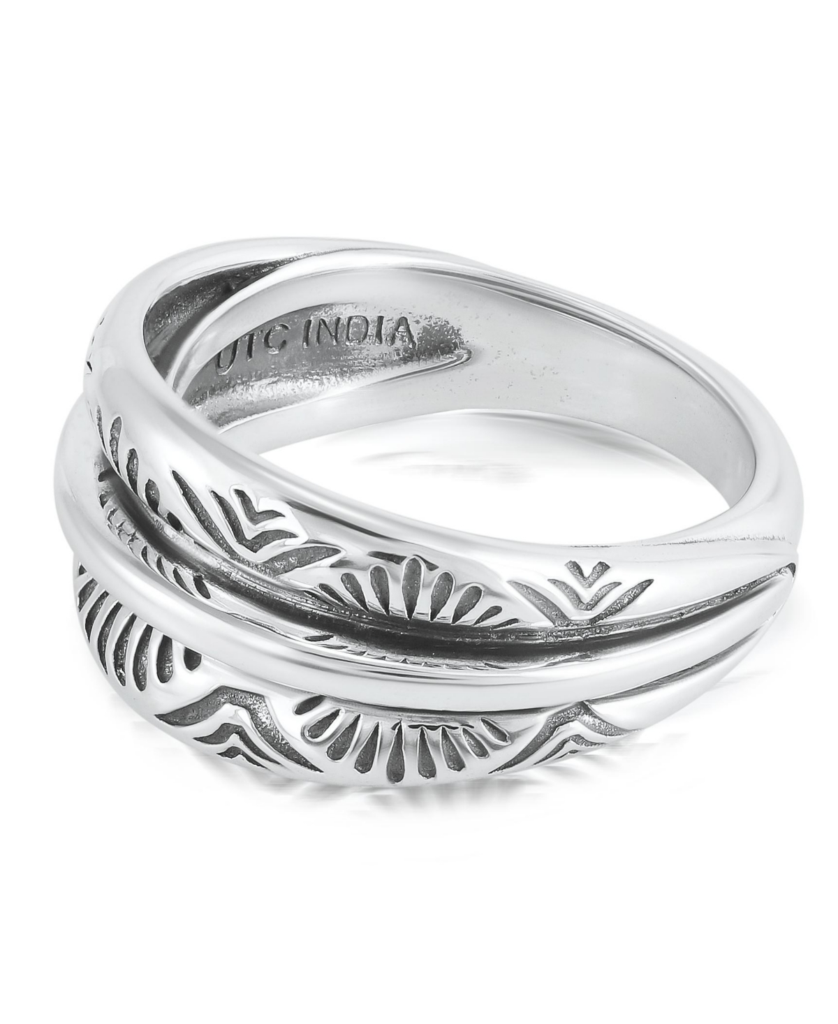 American West Jewelry Sterling Silver Etched Fan Tapered Ring