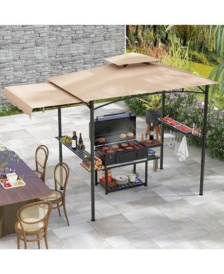 10.5 x 5 FT Grill Gazebo with Side Awning and Double-Tiered Top
