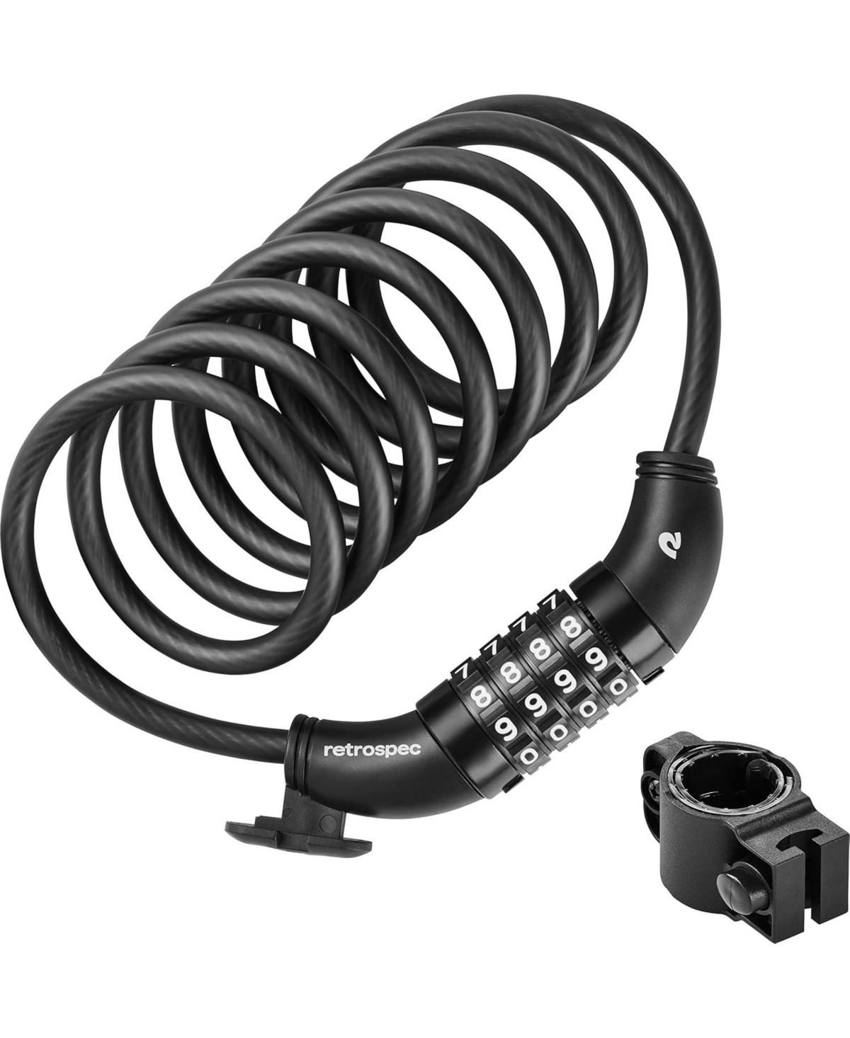 Bike Combination Lock - Heavy Duty Anti-Theft Cable Lock With 5-Digit Custom Combo - 6 Foot Coiled Cut Resistant Cable and Mounting Bracket -