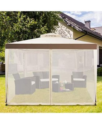 10 x 10 Feet Patio Canopy Gazebo with Neting and Double Tiered Roof