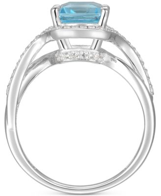 Blue Topaz (2-5/8 ct. t.w.) & Diamond (1/4 ct. t.w.) Halo Twist Ring in 14k White Gold