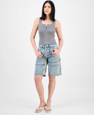 Women's Rib-Knit Zip-Front Sweater Tank Top, Exclusively at Macy's 