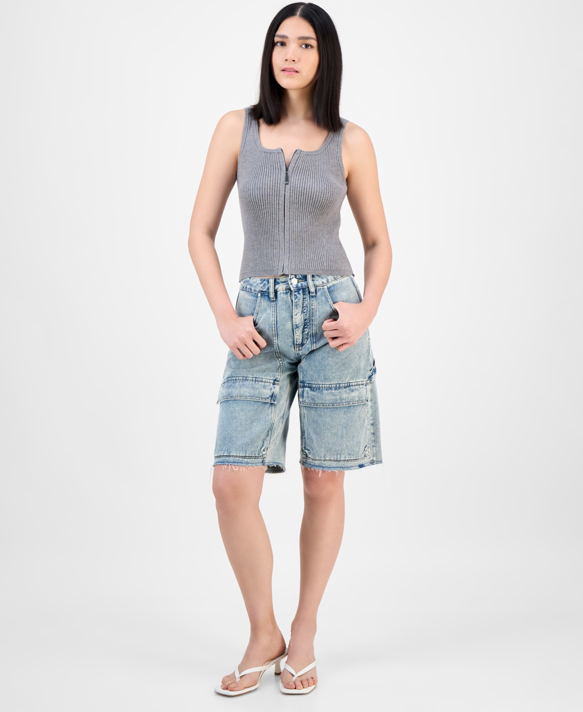 Bar Iii Women's Rib-knit Zip-front Sweater Tank Top, Exclusively At Macy's