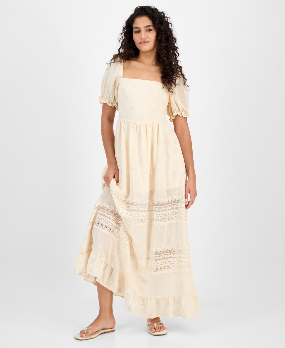 Petite Embroidered Short-Sleeve Maxi Dress, Exclusively at Macy's - Palomino