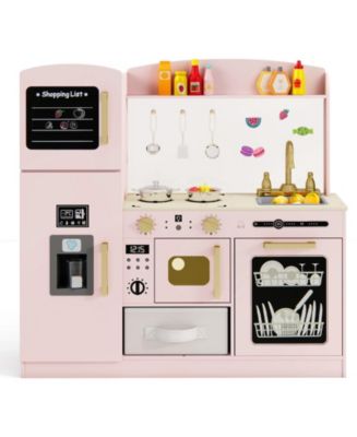 Wooden Kids Kitchen Playset with Chalkboard Ice Maker Sink Lighted
