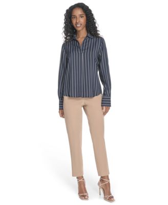 Women's Striped Long-Sleeve Popover Top