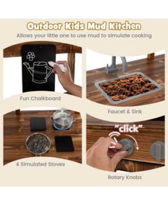 Kid's Mud Kitchen Outdoor Solid Wood Mud Kitchen with Canopy