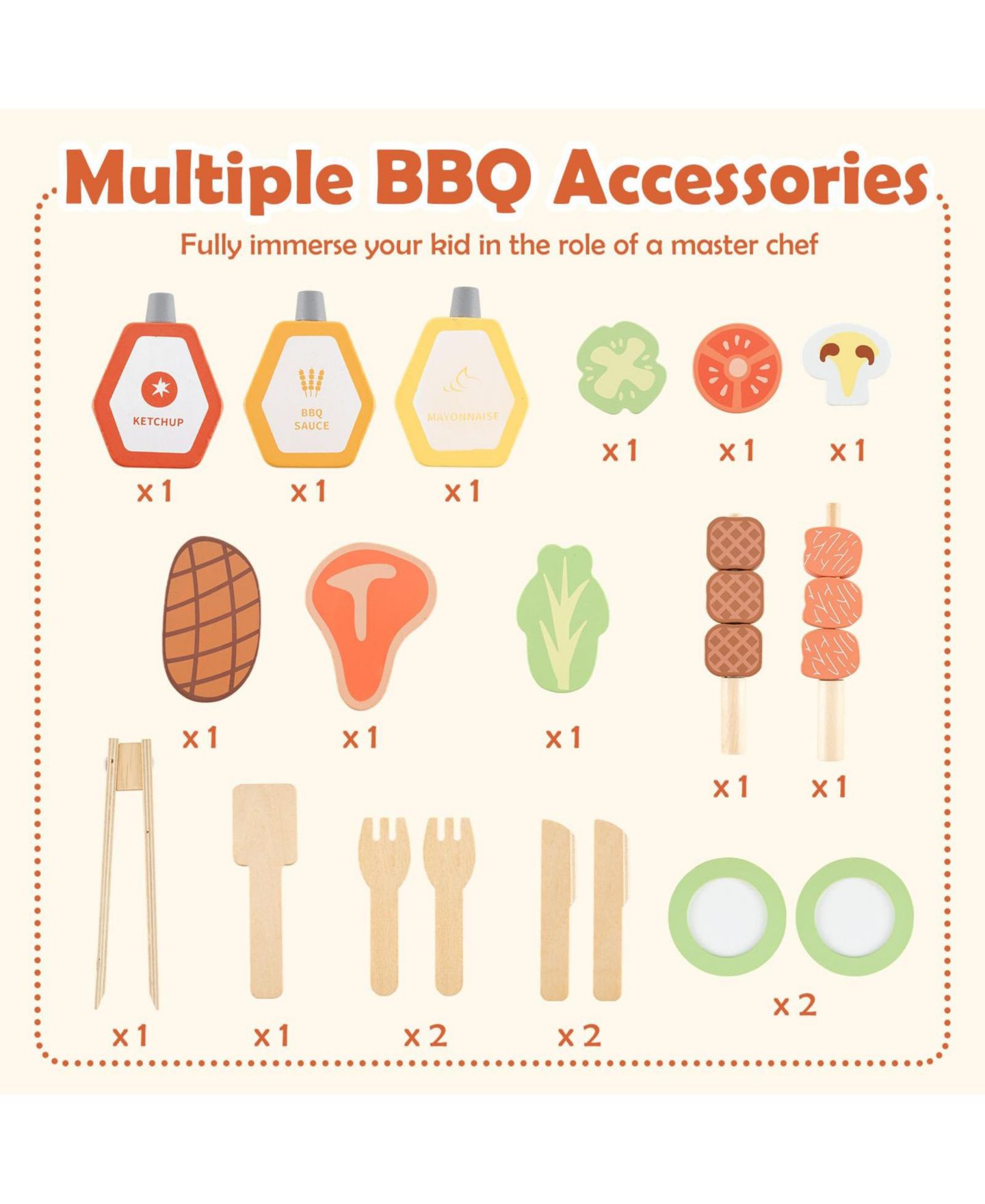 Детский игровой набор Mecale Wooden Barbecue Grill Playset with Chalkboard and Removable Sink, Ages 3+, цвет: Натуральный — фото 5