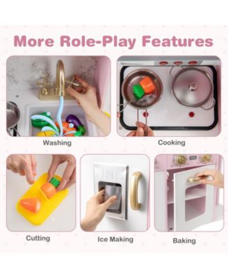 Wooden Kitchen Playset with Ice Maker and Sounds for Ages 3+