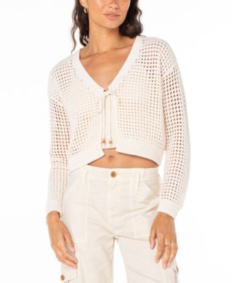 Juniors' Ivy Cotton Crochet Cropped Cardigan