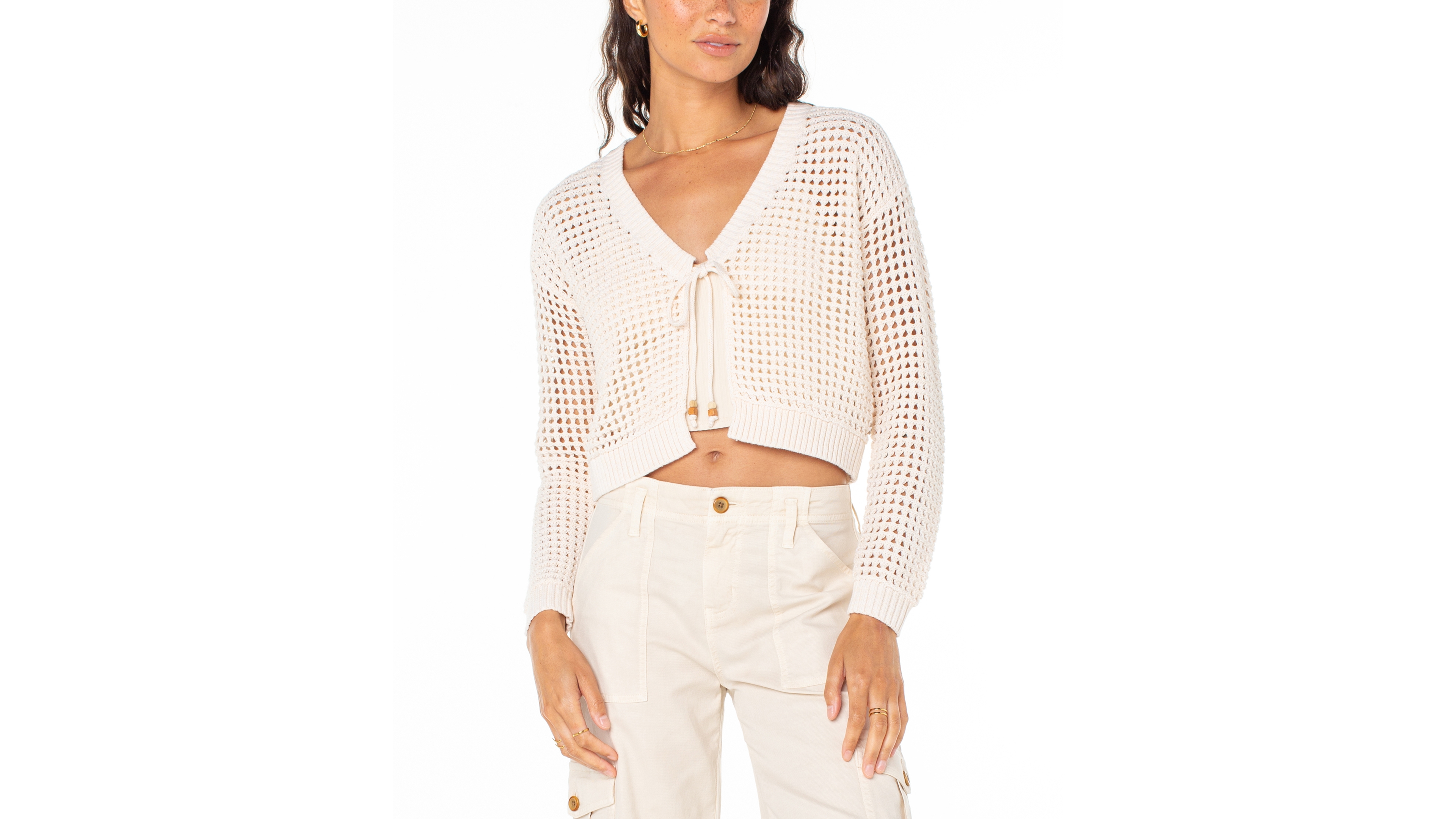 Roxy Juniors' Ivy Cotton Crochet Cropped Cardigan