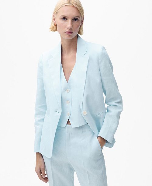 alfani MANGO Women's Linen Suit Jacket Women's Fashion Shoes & Accessories