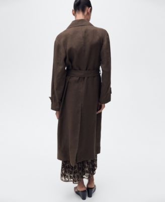 Women's Double Breasted Linen Trench Coat