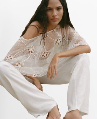 Mango Women's Embroidered Flower Top - Macy's