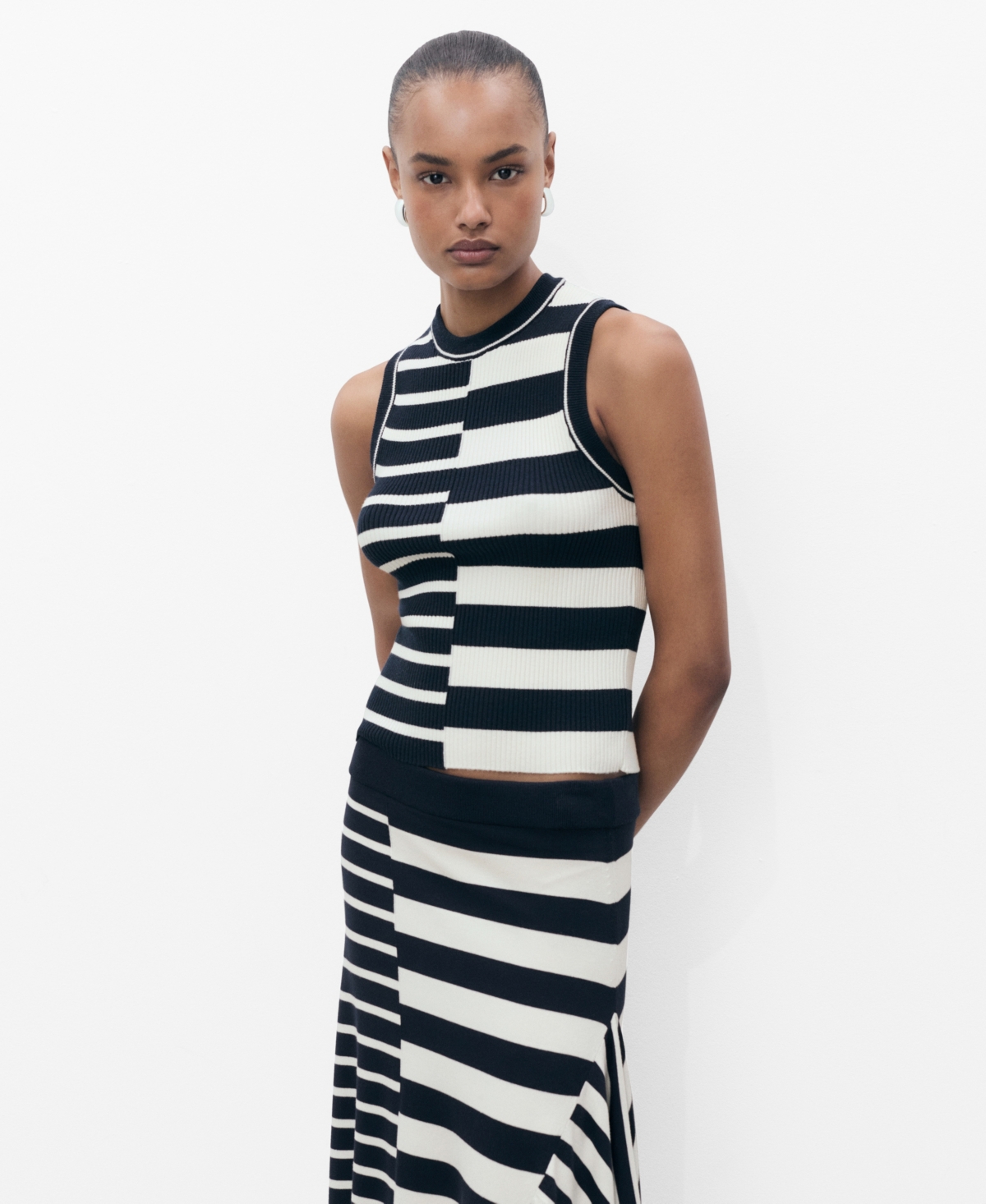 Women's Striped Knit Top - Dark Navy